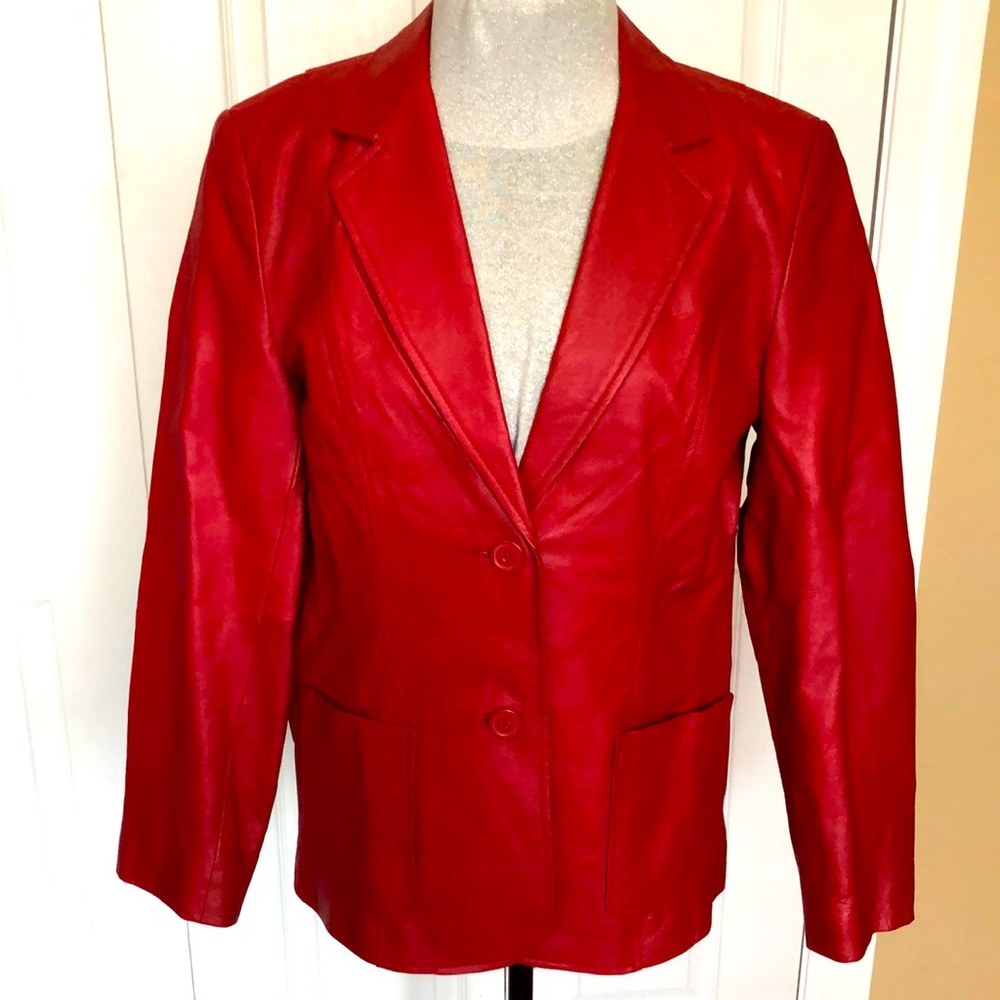 Deep Red Wilson’s leather jacket blazer pockets 8